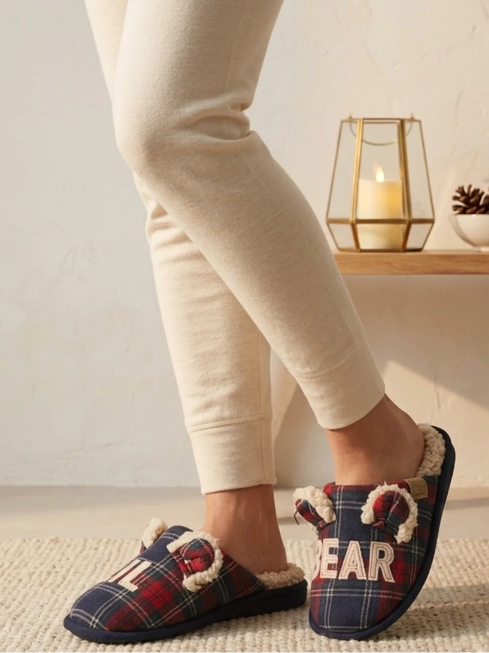 Dearfoams Plaid Slippers with Bear Ears